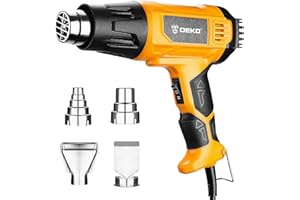 Heat Gun Dual Temperature Settings：DEKOPRO 1500W Heavy Duty Electric Hot Air Gun Kit with 4 Nozzles for Crafting, Vinyl Wrap,