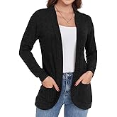 GRECERELLE Womens Long Sleeve Open Front Cardigan Casual V-Neck Curved Hem Ribbed Knit Sweater Outerwear with Pockets