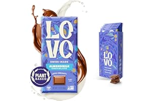 LOVO Almondmilk Chocolate Bar, 100% Plant-Based Dairy-Alternative Milk Chocolate, Creamy and Delectable Vegan Ingredients Made With Almondmilk, Gluten-Free, Swiss-made, RFA Certified, 2.82 oz (Pack of 4)