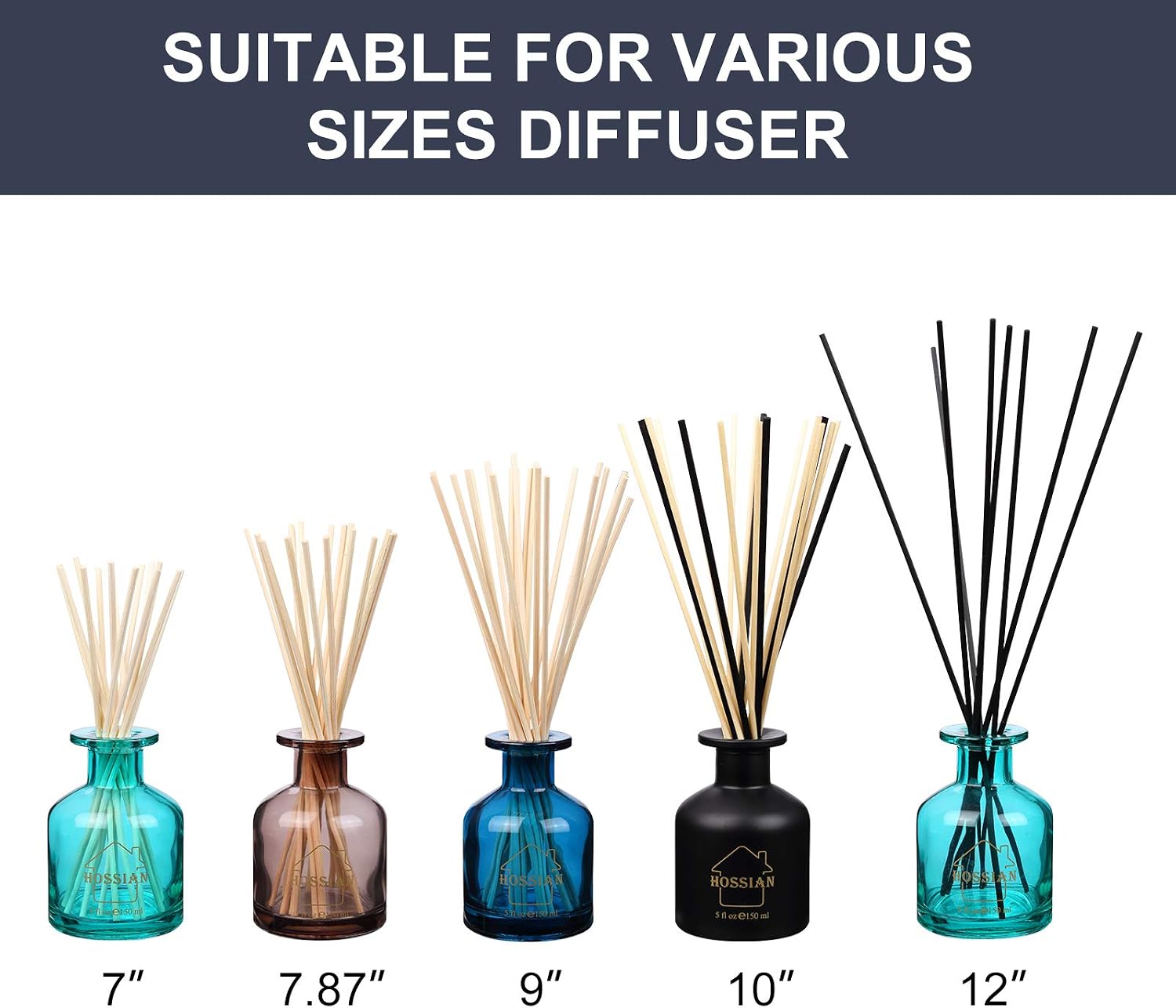 HOSSIAN Reed Diffuser-Reed Diffuser Empty Bottles with 28pcs Reed Diffuser Sticks- Refillable Diffuser Bottles -Diffuser Jars for Home Oil Fragrance (Somke Grey,green,dark Blue,matte Black) - Image 5