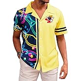 Hawaiian Bowling Shirts Men Retro Funny Sport Bowler Shirt Beach Summer Tee Tropical Vacation Button Down Short Sleeve Tops
