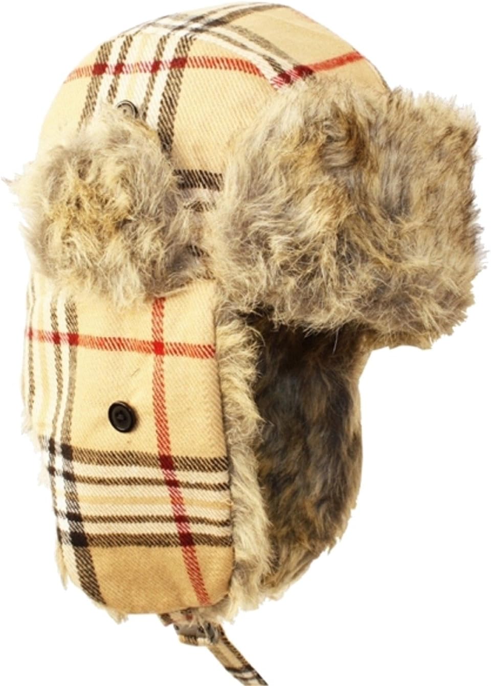 Super Soft Cashmere Feel Classic Plaid Trapper Cap Hat Tan