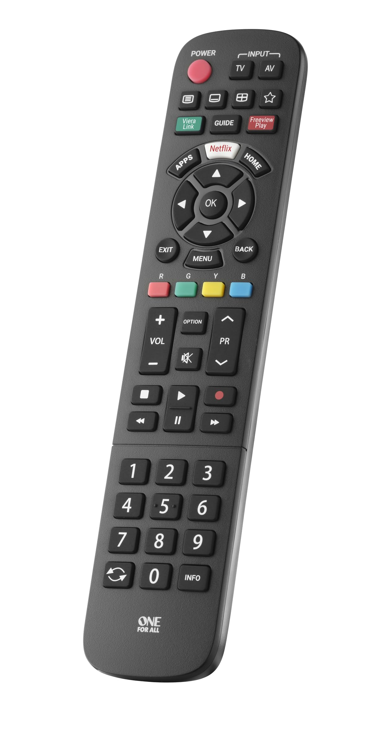 One For All Panasonic TV Replacement remote – Works with ALL Panasonic TVs – Learning feature -URC4914