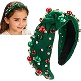 Zhzrche Christmas Jeweled Headbands for Women Girls Christmas Outfits Accessories Xmas Bow Wide Top Knot Hairband