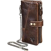Handadsume Genuine Crazy Horse Leather Travel Gift Coin Pocket Card Case Long Organizer Chain Rfid Wallet Purse With Snap For Men Male 1803 1815 (1803 Green)