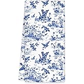 OINDADE Grandmillennial Schnauzer Dog Kitchen Towels, Blue Dogs Hand Towels, Miniature Schnauzer Gifts for Women Decorative Dish Tea Towel for Kitchens, Chinoiserie Dog Bathroom Decor, 16x24In