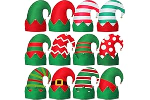 Tisancy 12 Pcs Christmas Elf Hat Colorful Funny Hats with Bell Holiday Party Accessories for Adults Santa Headdress for Party(Classic2)