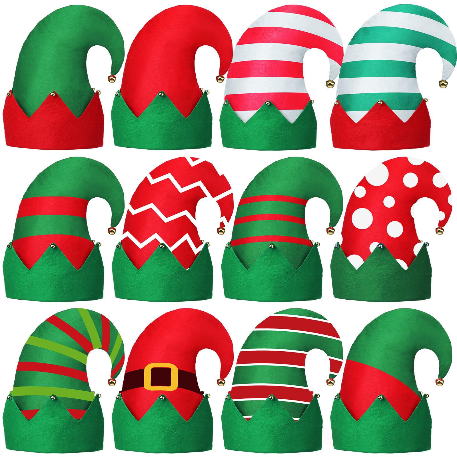 Photo 1 of Tisancy 12 Pcs Christmas Elf Hat Colorful Funny Hats with Bell Holiday Party Accessories for Adults Santa Headdress for Party(Classic2)
