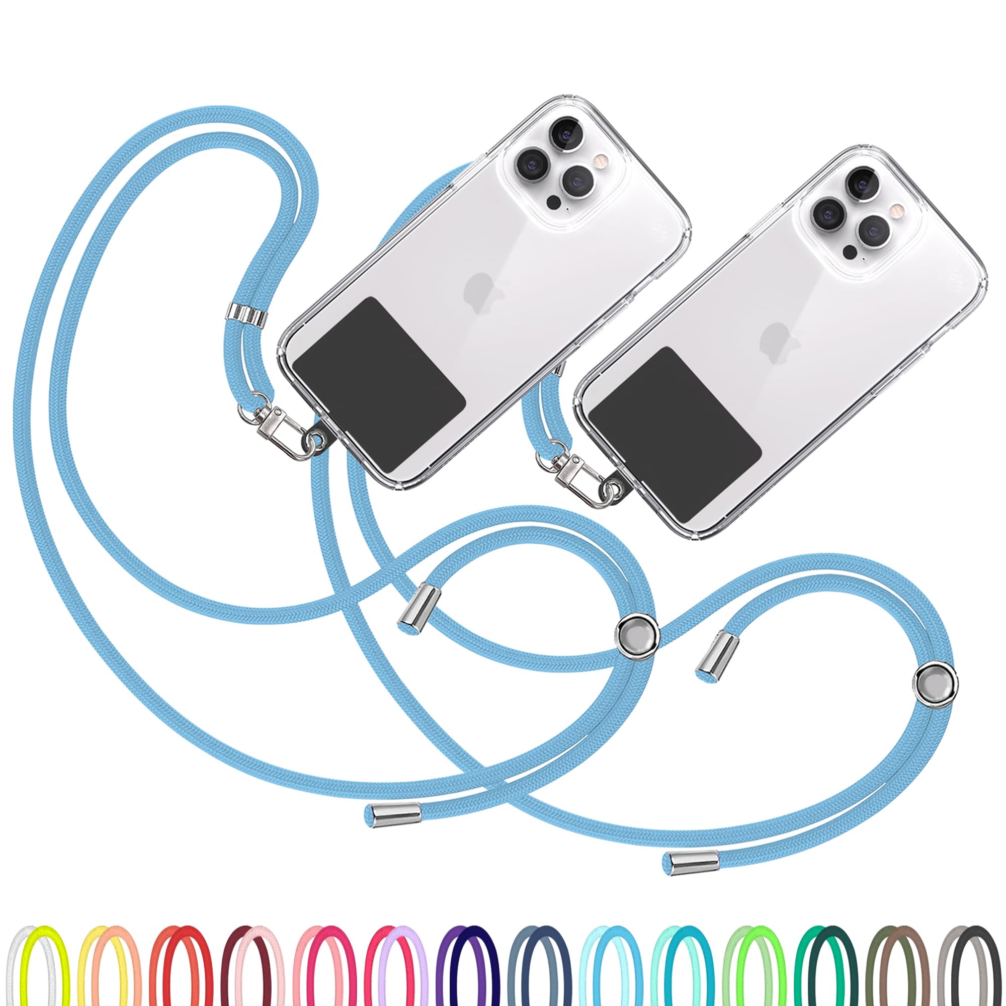 TBOC 2X Cell Phone Lanyard [Sky Blue] - Comfortable Universal Smartphone Lanyard - Easy to Use Neck Phone Holder [Black Patch] - Adjustable Length Phone Strap Crossbody - Fits All Mobile Phones