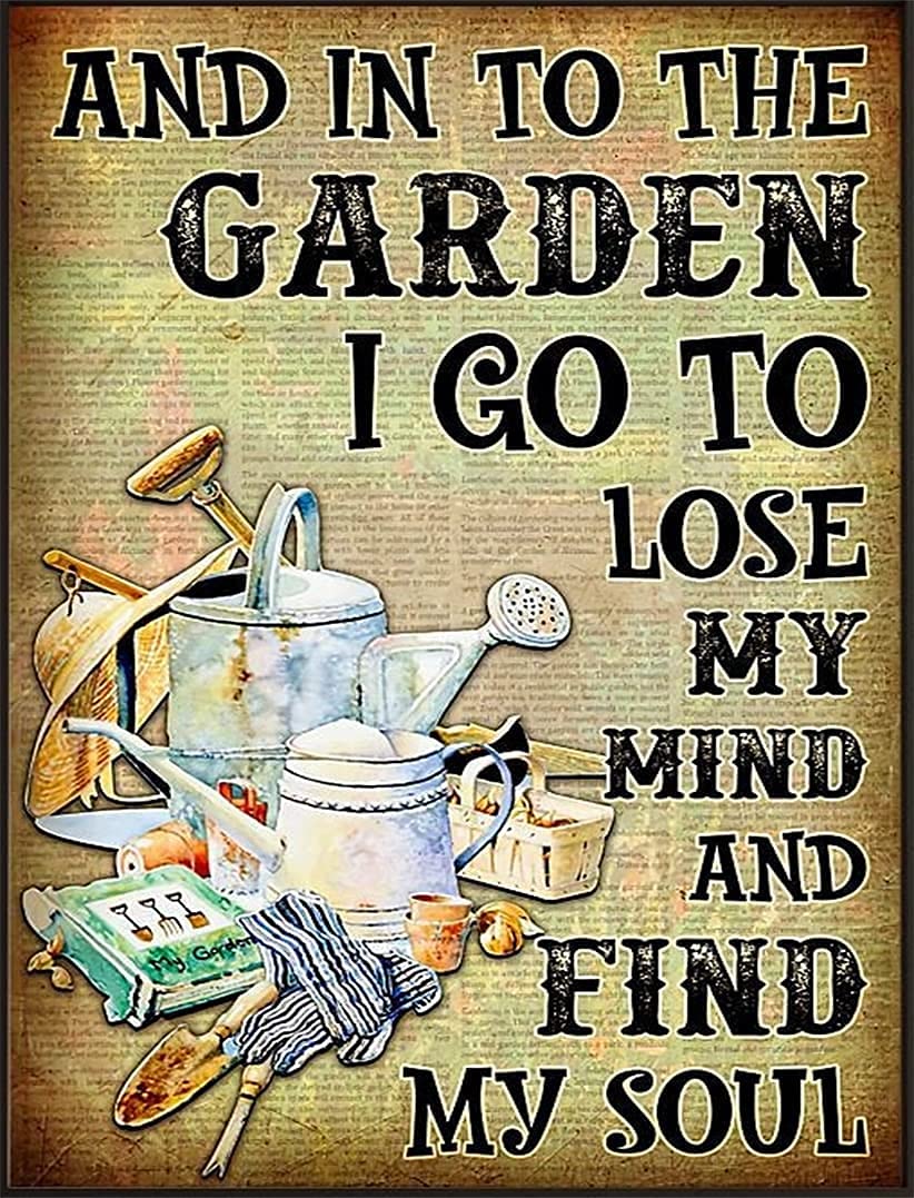 Aperiy Looking for My Soul in The Garden Posters, Gardening Prints, Gifts from Farmers, Signs of Home, Metal Sign Indoor Outdoor Poster Tin Sign Metal Home Wall Decoration 8x12inch