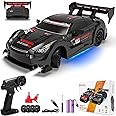 RC Drift Car 1:24 Scale 2.4GHz 4WD 15km/h High Speed Remote Control Cars RTR Racing Vehicle with LED Lights 2 Rechargeable Batteries and Drifting Tires Racing Sport Toy Car for Adults Kids Boys Girls
