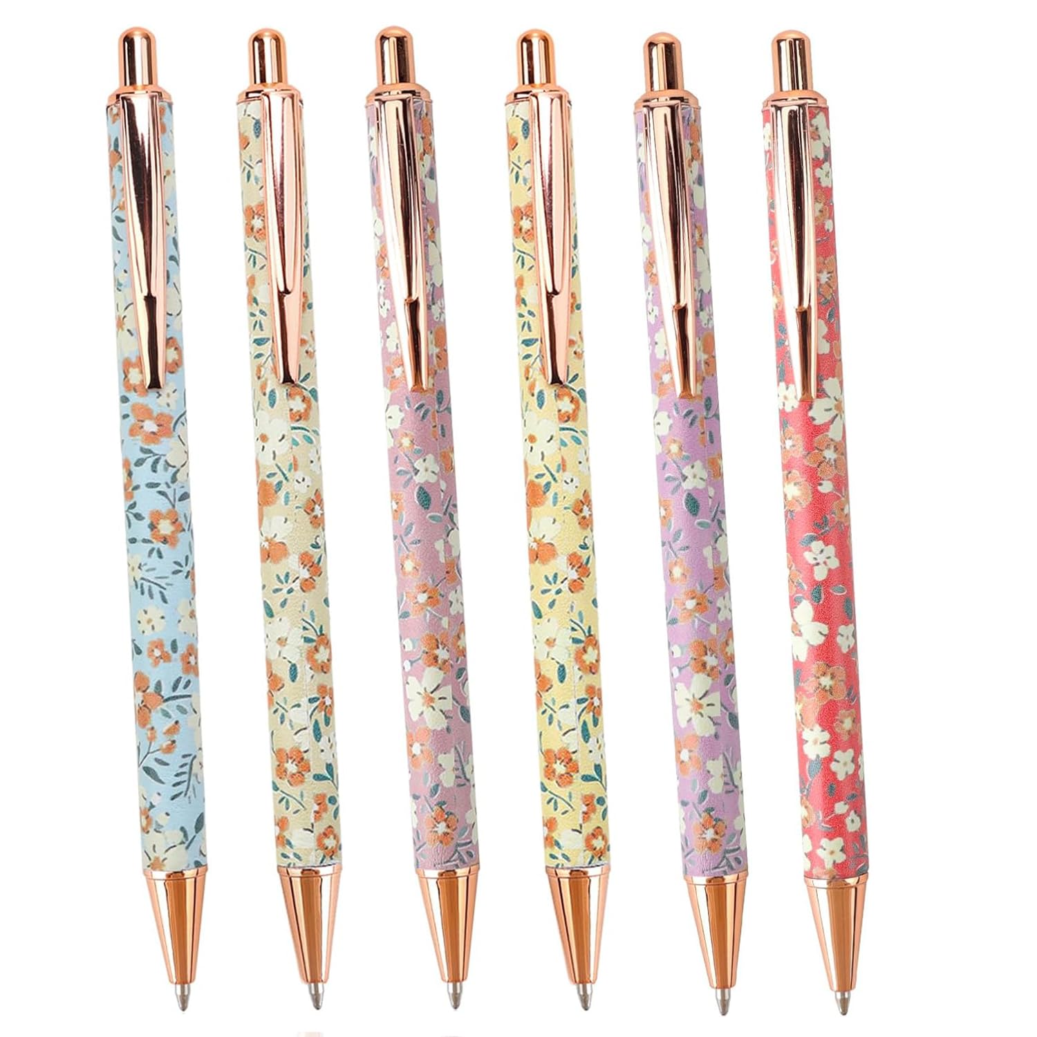 Verazquy 6 Pcs Floral Ballpoint Pens, Fashionable Personalized Floral Art Ballpoints, Retractable Wild Flower Botanical Pens Fancy Gift for Colleague Girls Student Teacher Anniversary Day Graduation