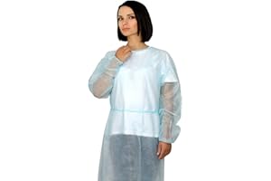 50 Pcs Disposable PPE Isolation Medical Gowns by Vastmed | Level 1 Polypropylene Lab Gowns | Full Back Coverage Double Tie Closure Knit Cuffs SMS 40 GSM Material Universal Size