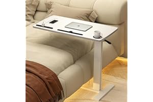 BeGyoku Overbed Table,Hospital Bed Table,Pneumatic Bed Tables Adjustable Over The Bed with Hidden Wheels&USB Port,Mobile Laptop Table Cart and Rolling Bedside Table with Tray Hospital Home Use-White1