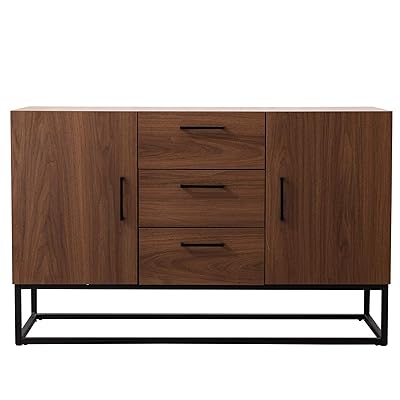 CANMOV Modern Buffet Table with Storage Drawers and Cabinets, Brown
