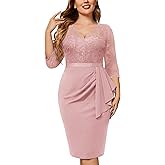 Miusol Women's Plus Size Retro Floral Lace Ruffle V Neck Party Cocktail Dress