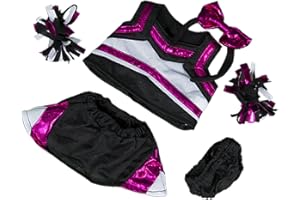 TEDDY MOUNTAIN Metallic Hot Pink & Black Cheerleader Outfit Fits Most 8"-10" Stuffed Animals
