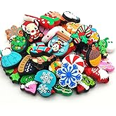 YOKUSHI 50 Pcs Christmas Focal Beads for Pens Bulk, Spooky Charms Fall Loose Rubber Winter Snowman Shaped Bead for Keychain DIY Beadable Pens Making Supplies (Christmas)