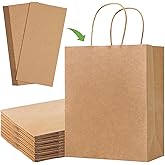 20PCS Bottom Thickened Brown Paper Bags with Handles, 8.3"x4.3"x10.6" Gift Bags Bulk, Kraft Paper Bags for Retail, Party, Shopping, Favor