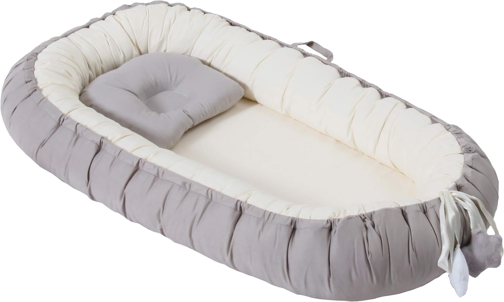 TEALP Multifunctional Baby Nest, Newborn Baby Lounger, Infant Sleeping Nest/Pods Portable Crib for Bedroom/Travel 0-24 Months, Grey and Cream