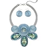 JHWZAIY Chunky African Statement Necklace For Women Tribal Fashion Costume Jewelry Earring Sets Unique Colorful Big Rhinestone Crystal Pendent Collar Choker Bib Handmade