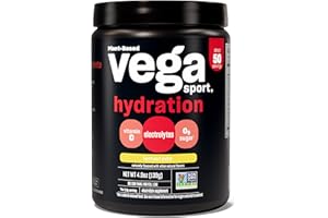 Vega Sport Hydration Electrolyte Powder, Lemonade - Post Workout Recovery Drink for Women and Men, Vitamin C, Vegan, Keto, Sugar Free, Dairy Free, Gluten Free, Non GMO, 4.9 oz