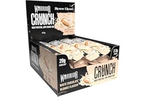 Warrior Crunch - High Protein Bars - 20g Protein Each Bar - Low Carb, Low Sugar Snack - 12 Pack x 64g - White Chocolate Blond
