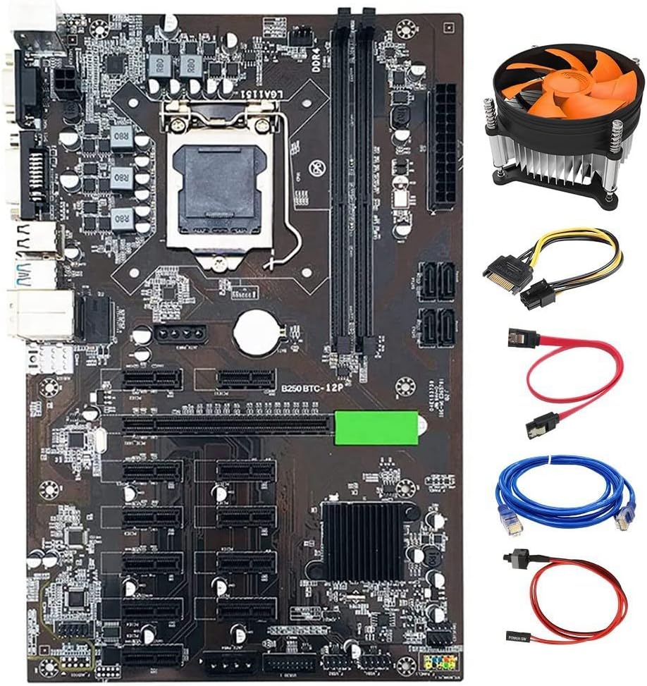 Zunedhys B250 BTC Mining Motherboard Kit LGA 1151 DDR4 PCI-E X16 Cooling Fan