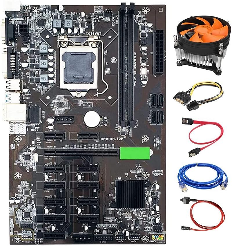 Zunedhys B250 BTC Mining Motherboard Kit LGA 1151 DDR4 PCI-E X16 Cooling Fan