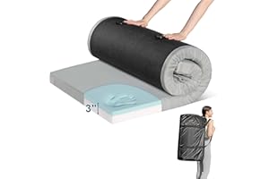 Eiayeebil Memory Foam Camping Mattress Pad, CertiPUR-US Waterproof Portable Roll Up Mattress for Adults, Thick Floor Sleeping Mat Pad for Car Truck Tent with Travel Bag