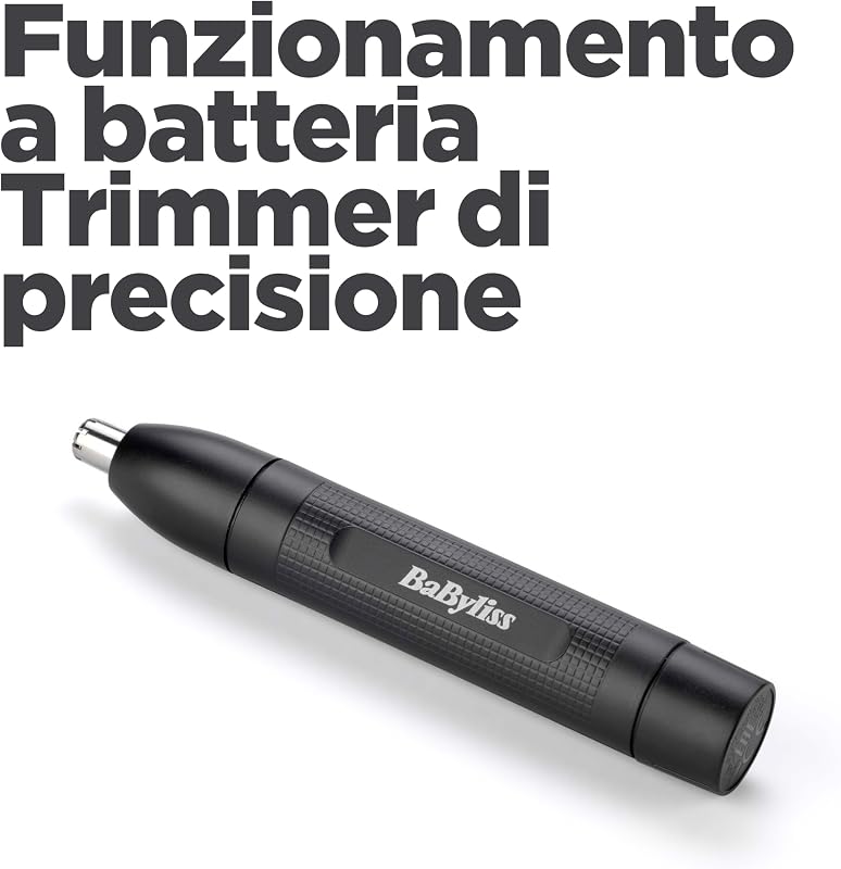 Trimmer rifinitore naso/orecchie, sistema a doppia lama, batteria, lame in acciaio inox, testina rimovibile facile da pulire, nero E650E