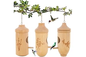 OROGHT Hummingbird House - Natural Wooden Hummingbird Nesting Houses for Gardening Gifts, Christmas Home Decoration 3 Packs