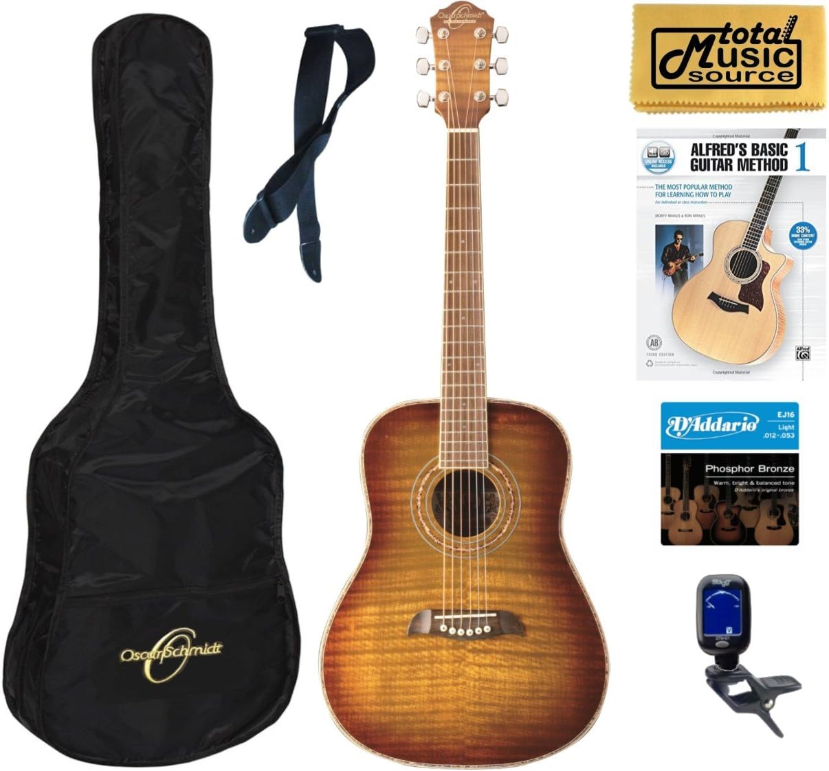 Oscar Schmidt OG1FYS 3/4 Size Dreadnought Acoustic Guitar Complete Bundle