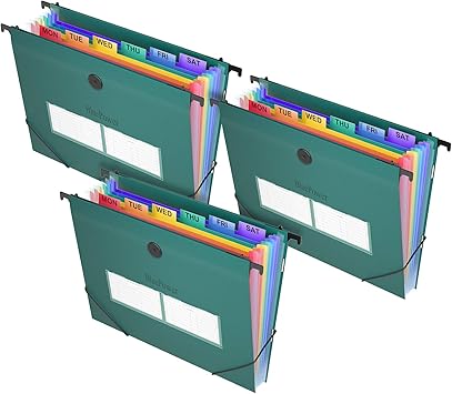 Amazon Com 21 Pocket Plastic Hanging File Folders Letter Size Accordian File Organizer Expanding File Folder Filing Cabinet Accordion Files Document Rainbow Labels Expandable File Box 3 Pack Retractable Hooks Office Products