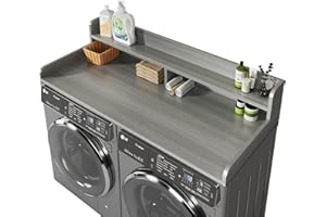 BIGPONPON 2-Tier Washer and Dryer Countertop with 2.75" H Guard,58" W x 28" D Laundry Countertop Cover with Non-Slip Pad,Large Space Laundry Topper for Folding Clothes Over Washer and Dryer-Stripe Gray