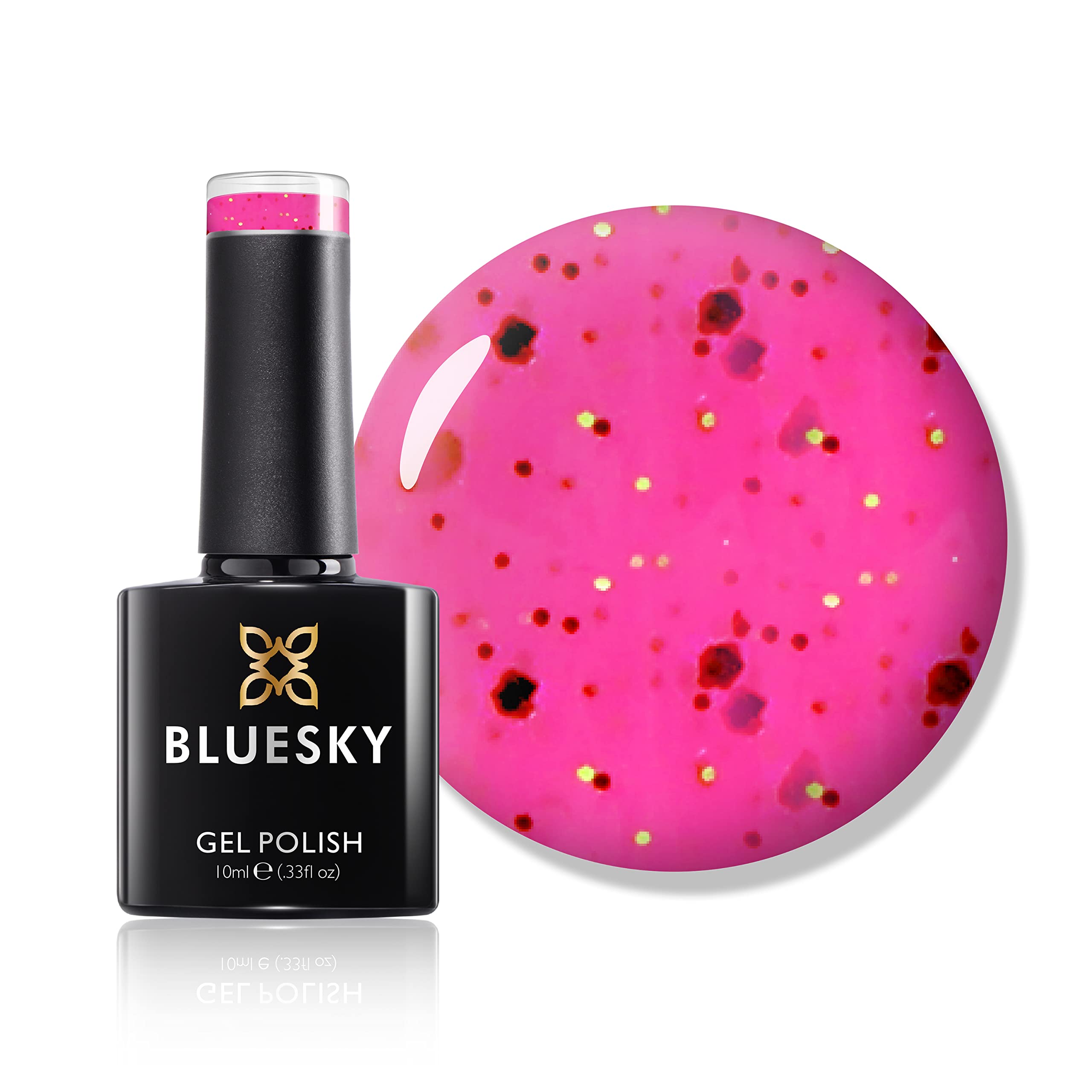 Bluesky Gel Nail Polish, Raspberry Rocket Sum1919, Glitter, Hot Pink, Pink, Smoothie Long Lasting, Chip Resistant, 10 ml (Requires Drying Under UV LED Lamp)