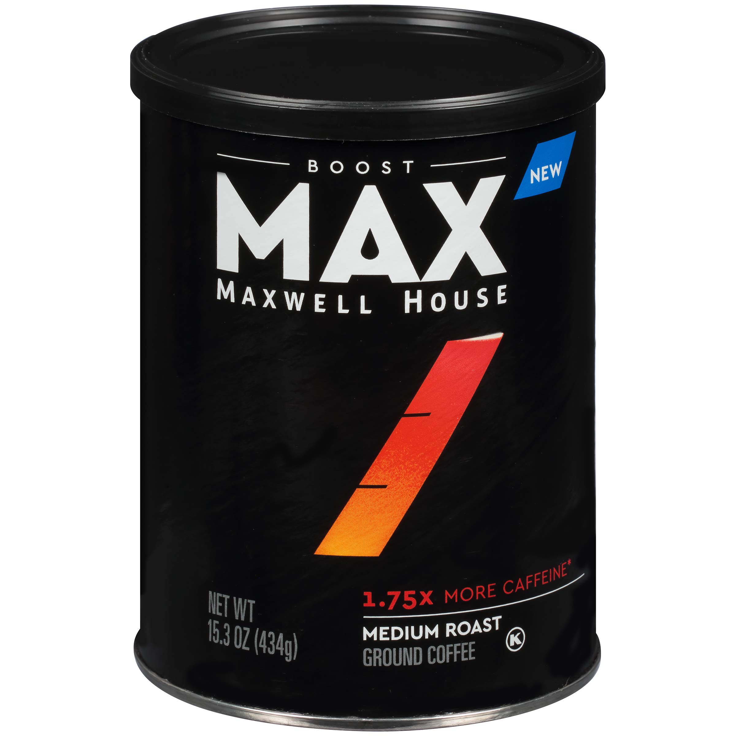 Maxwell House MAX Boost 1.75x Caffeine Medium Roast Ground Coffee (15.3 oz Canisters, Pack of 6)
