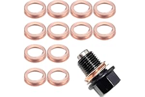 Flygun 12 PCS Car Oil Drain Screw Gasket, M12 Drain Plug Crushing Washer Replacement OEM 11026-01M02, Anti-Pressure Sealing Ring Kit, Compatible with Qashqai X-Trail New Teana Tiida Nissan (Gold)