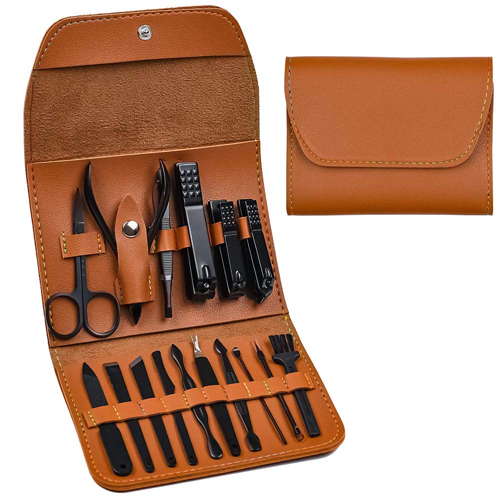 Photo 1 of Manicure Set, Pedicure Kit, Nail Clippers, 16 in 1 Professional Grooming Kit Stainless Steel, Toenail Tools with Luxurious Brown Leather Travel Case for Men Women Upgraded Version