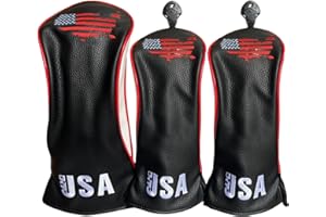 WTLJQQY Driver Headcover 3 Wood Headcover USA Flag Fairway Wood Head Covers Driver Cover- 3 Pack Golf Head Covers for Woods and Driver,Patriotism 1 3 5 Golf Head Covers for Men