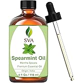 SVA Spearmint Essential Oil – 4 Fl Oz – 100% Natural Spearmint Oil - for Diffuser, Hair Care, Face, Skin Care, Aromatherapy, 