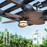Orison 52'' Outdoor Ceiling Fan with Lights, Tropical Palm Leaf Fan, Wet Rated for Patio, Porch & Gazebo, Dimmable LED, 6-Spe