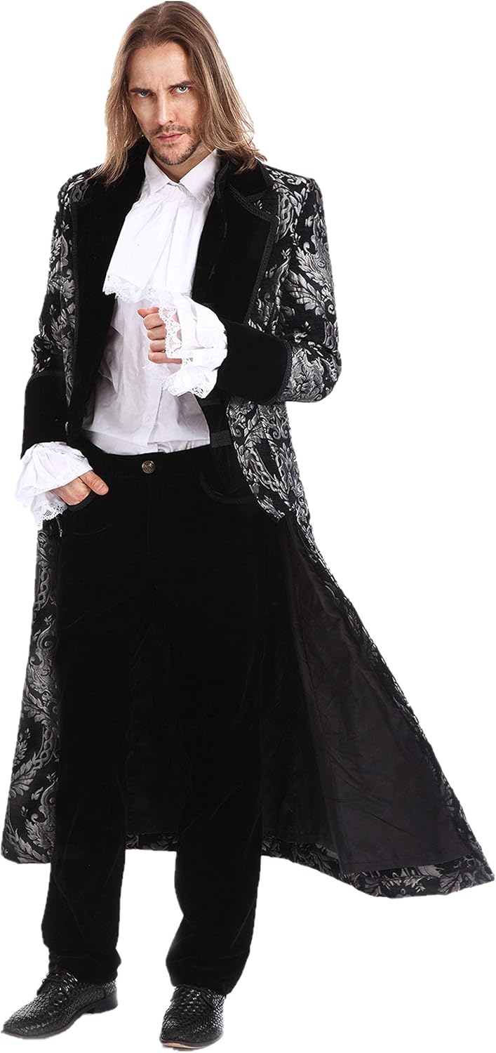 Pentagramme Men Gothic Vintage Long Tailcoat Masquerade Party Wedding Jacket: Clothing