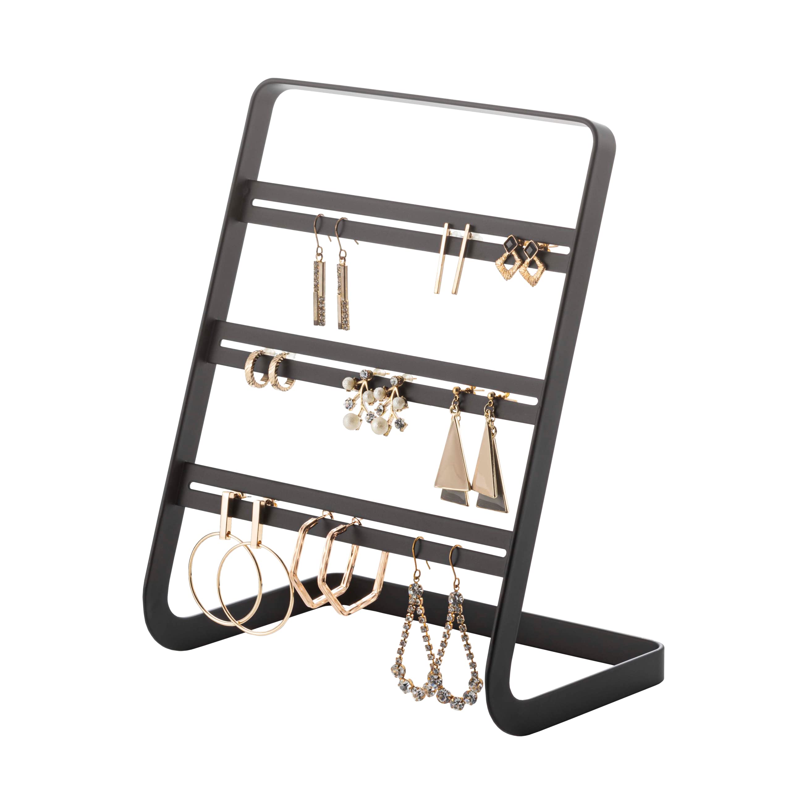Yamazaki 2491 TOWER Earring Stand, black, Steel, Minimalist, 15.2 x 10.3 x 19.7 cm