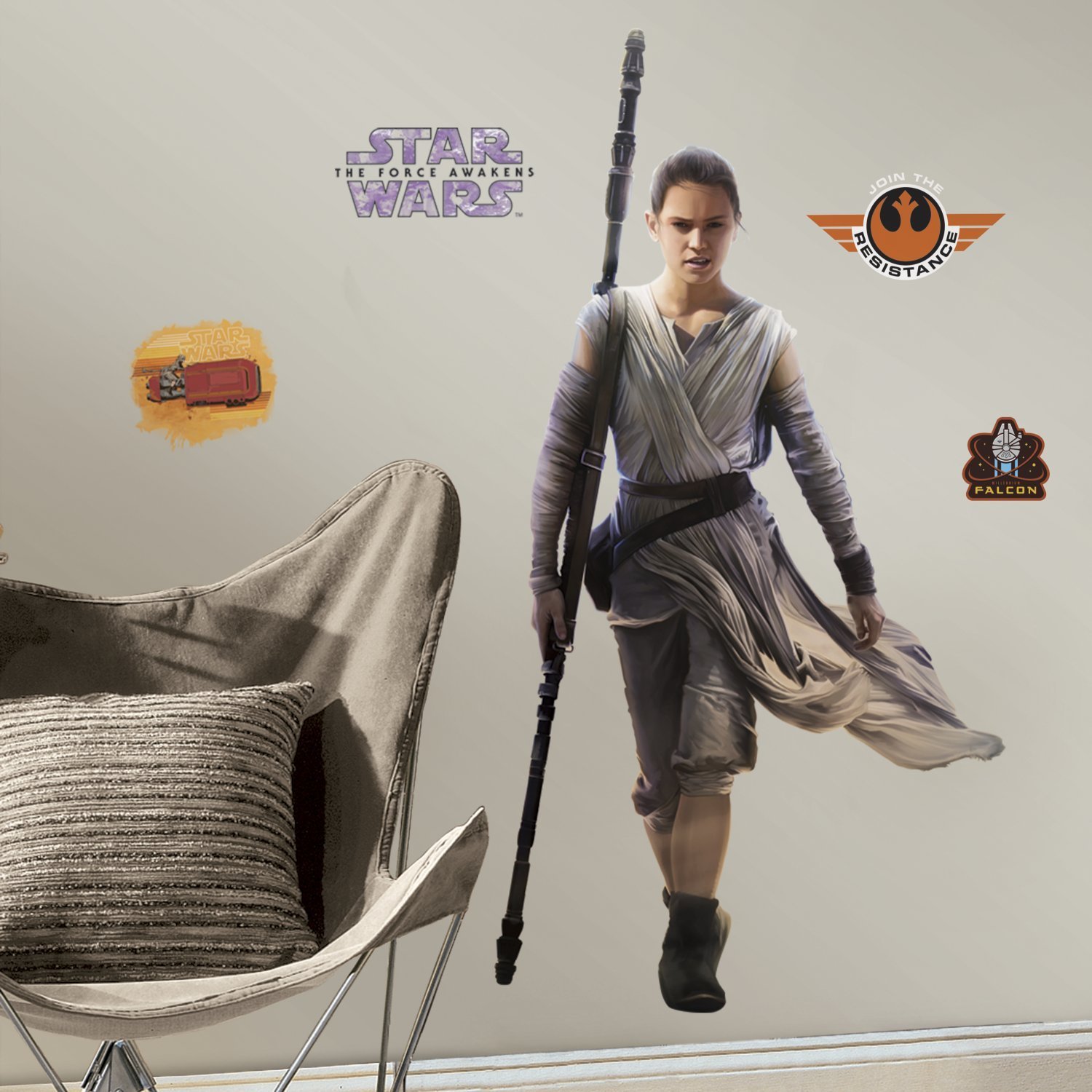 RoomMates 46 x 13 x 2.3 cm Giant Rey Repositionable Star Wars Episode VII Wall Stickers