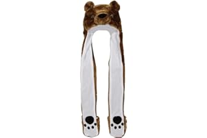 Bioterti Plush Novelty Animal Hat 3 in 1 Beanie With Long Paw Scarf, Mitten Combo