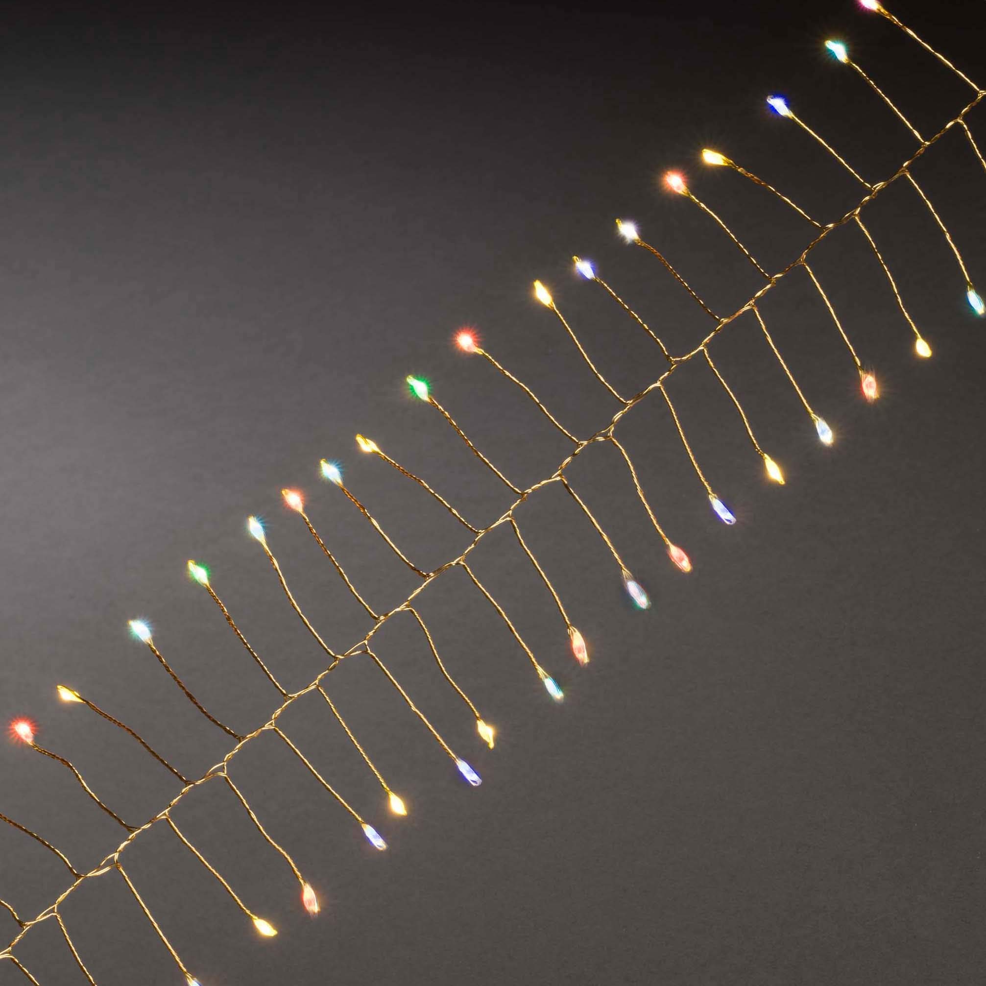 Konstsmide Micro LED Fairy Lights, Firecracker, with 6h Timer, 60 Colourful Diodes, Battery Operated, Indoor, Gold Wire, 1465-580