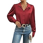 Zeagoo Womens Satin Blouse Lantern Long Sleeve Silk Button Down Shirt Dressy Casual Business Work Tunic Tops