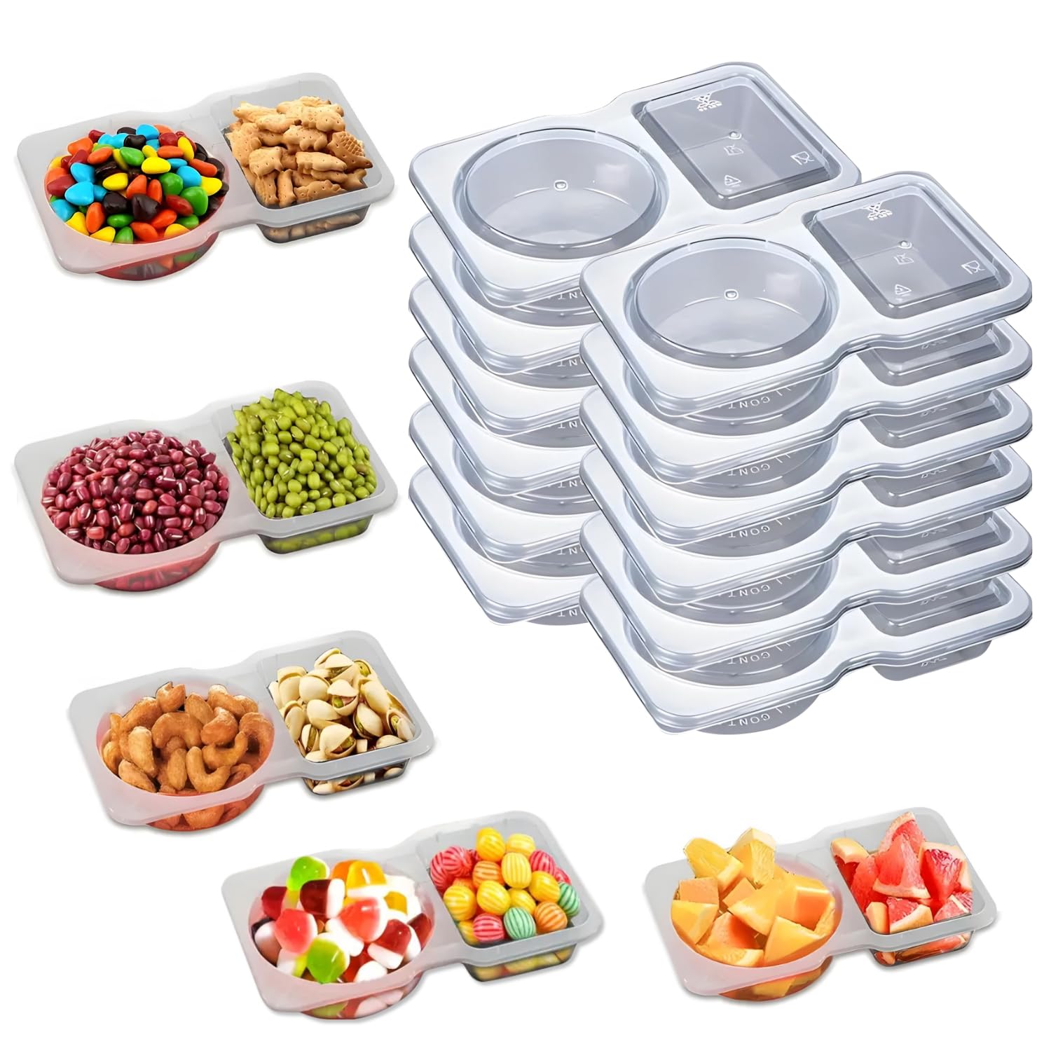Photo 1 of 12PCS Double Compartment Condiment Container with Lid, 5oz Reusable Snack Pack Leakproof Portable Snack Container for Meal Prep, Salad Dressing, Take-out Sauces, Travel Use