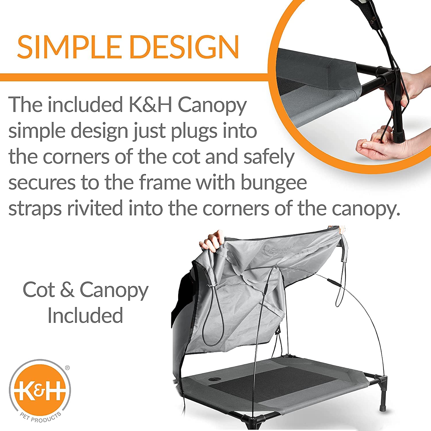 K&H Pet Products Original Pet Cot Elevated Dog Bed & Cot Canopy, Gray